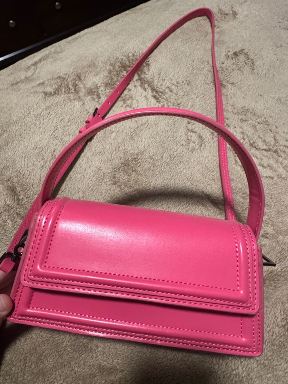 Zara Hot Pink Structured Leather Crossbody Bag